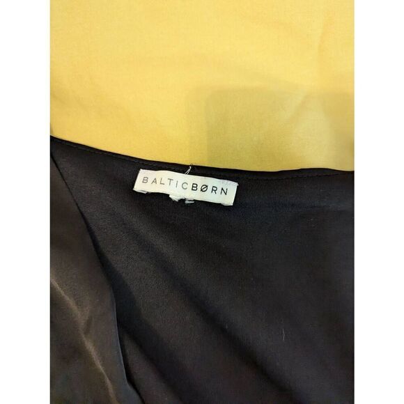 Baltic Born Women’s Medium Black Tie Front Deep Plunge Neck Midi Dress Stretch - Picture 6 of 7